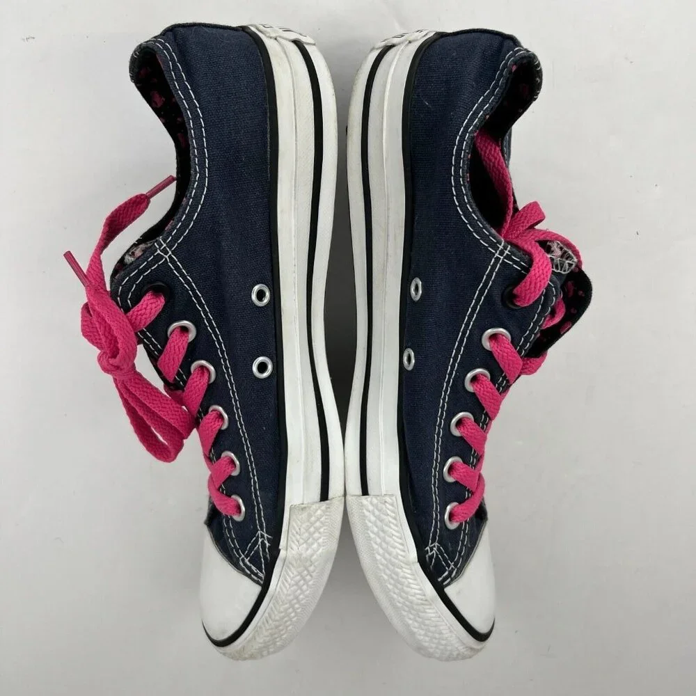 Converse Unisex 136568F Navy Blue Pink Hearts Double Tongue Size 7M 9W Sneakers